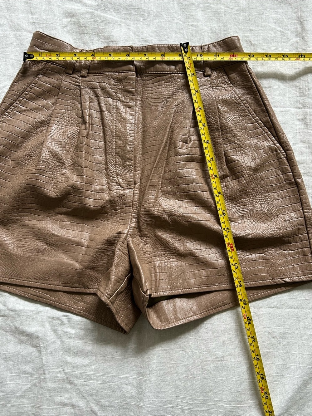 Dynamite Croc-Embossed High-Waist Brown Shorts